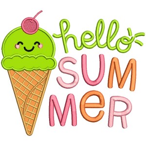 Hello Summer Ice Cream Applique Machine Embroidery Design Digitized Pattern